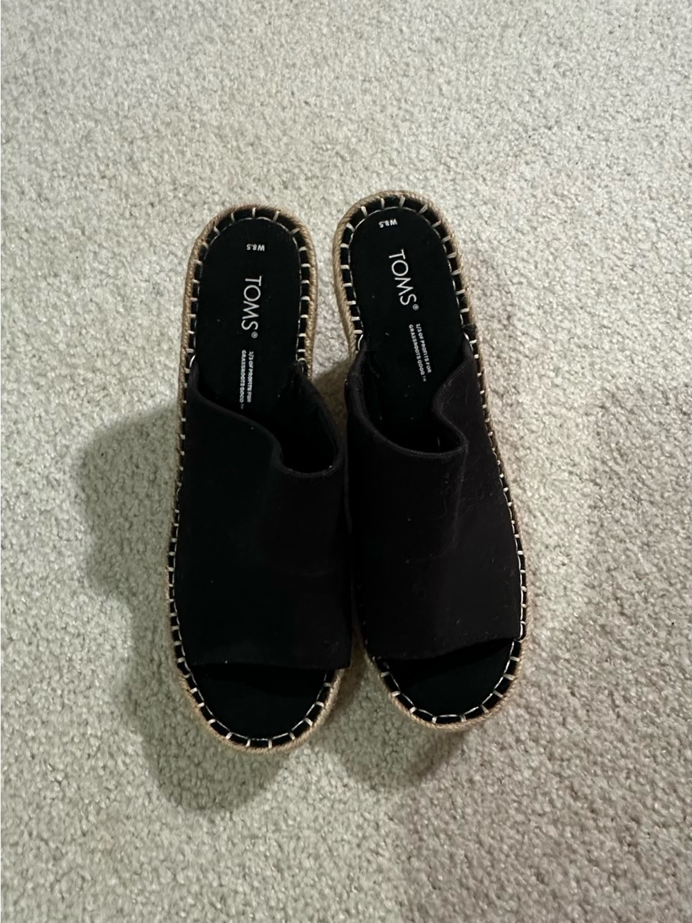 Toms Black Open-Toe Slide Espadrille Mules